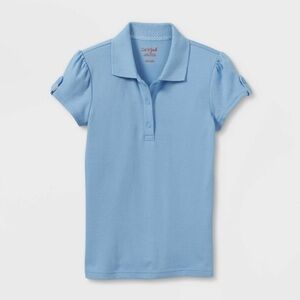 Cat & Jack Girls' Short Sleeve Interlock Uniform Polo Shirt - Light Blue Size S